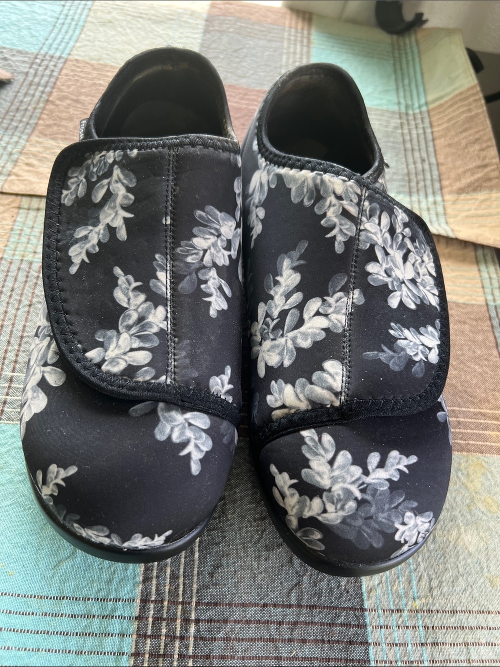 Propet Black Floral Hook-and-Loop Women's Slippers